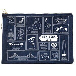Maptote New York City Flat Zip Pouch - Navy Natural Cotton Canvas